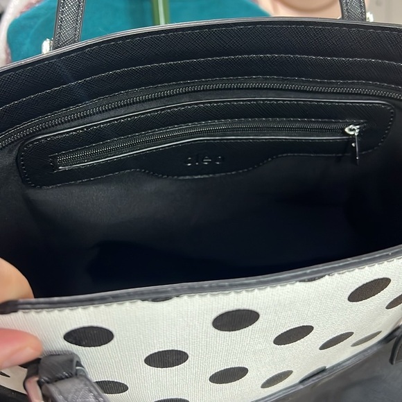 CLEO Tote Bag Polka Black and White Shoulder Bag PVC Adjust Strap Two-Tone Bag - Picture 4 of 10